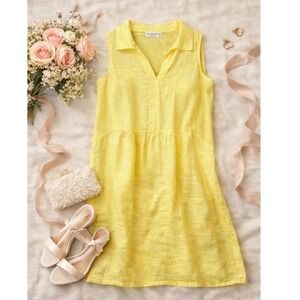 Terzo Millennio Linen Dress Small Yellow Sleeveless Collared Shift Made in Italy